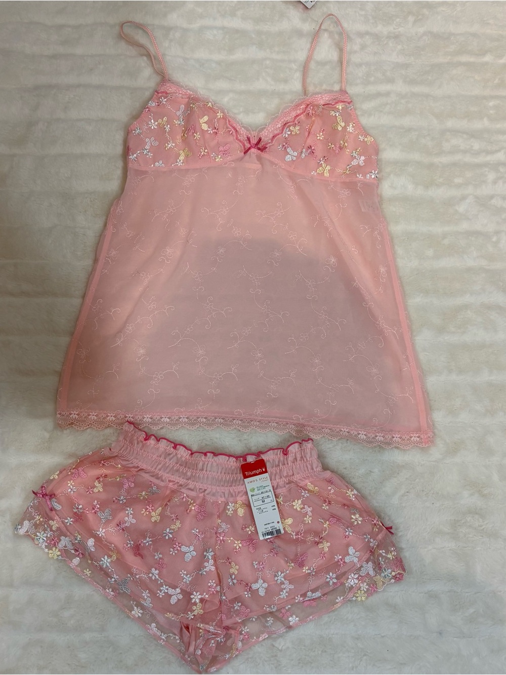 Triumph Pink Embroidered Lace Camisole & Shorts Sleep Set